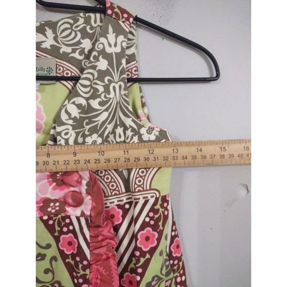 Willy Dilly Girls Dress 6 Green Pink Floral Wrap Sleeveless A Line Ruffle Hem - Picture 5 of 5